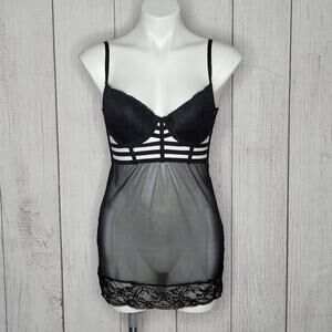 Black Cage Style Padded Babydoll Lingerie Top